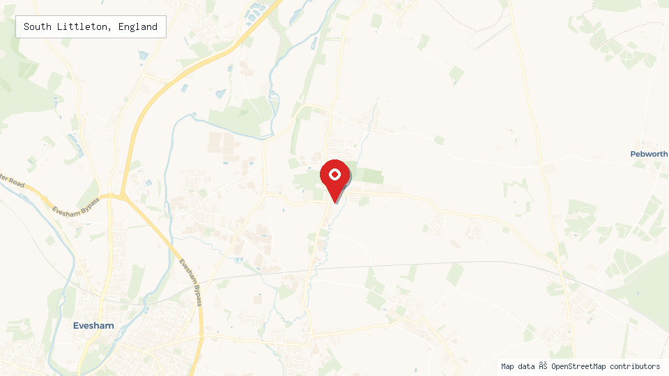 Street map of South Littleton, England with location pin