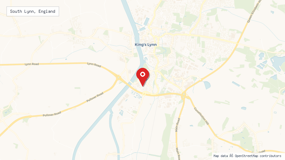 Street map of South Lynn, England with location pin