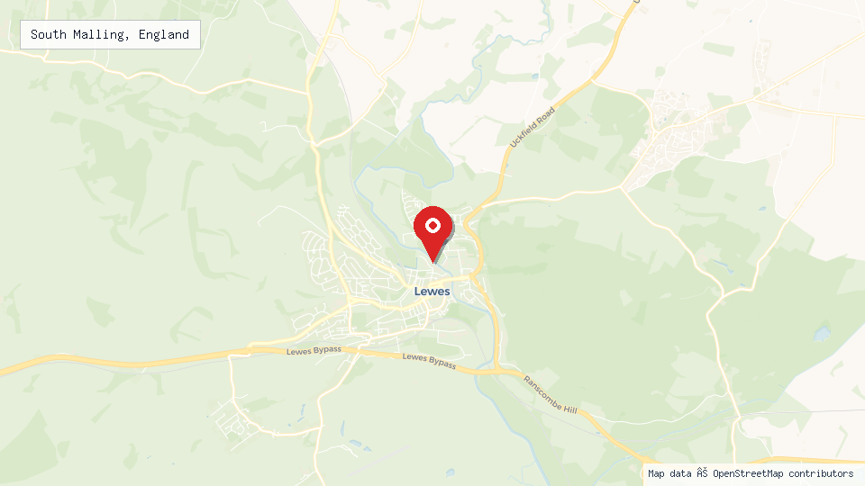 Street map of South Malling, England with location pin