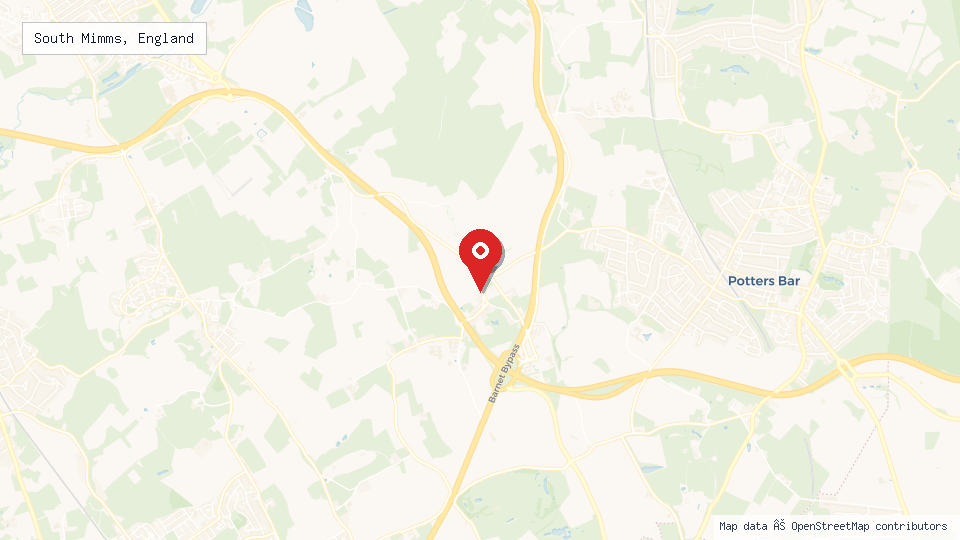 Street map of South Mimms, England with location pin