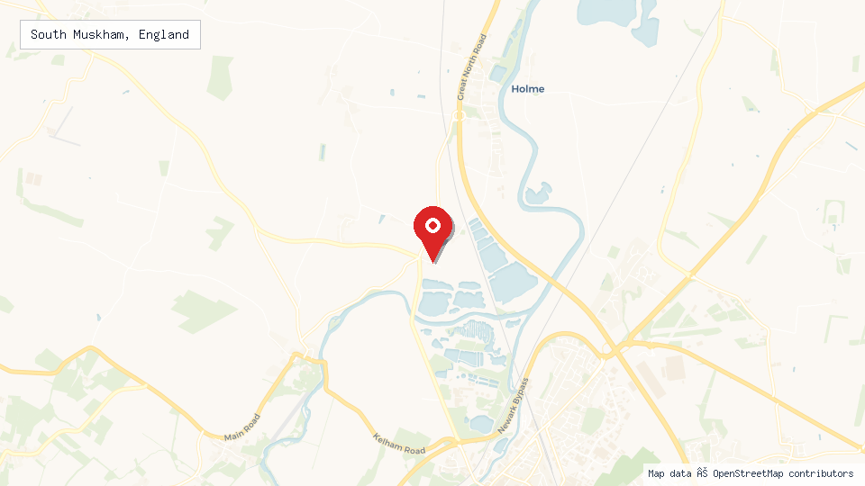 Street map of South Muskham, England with location pin