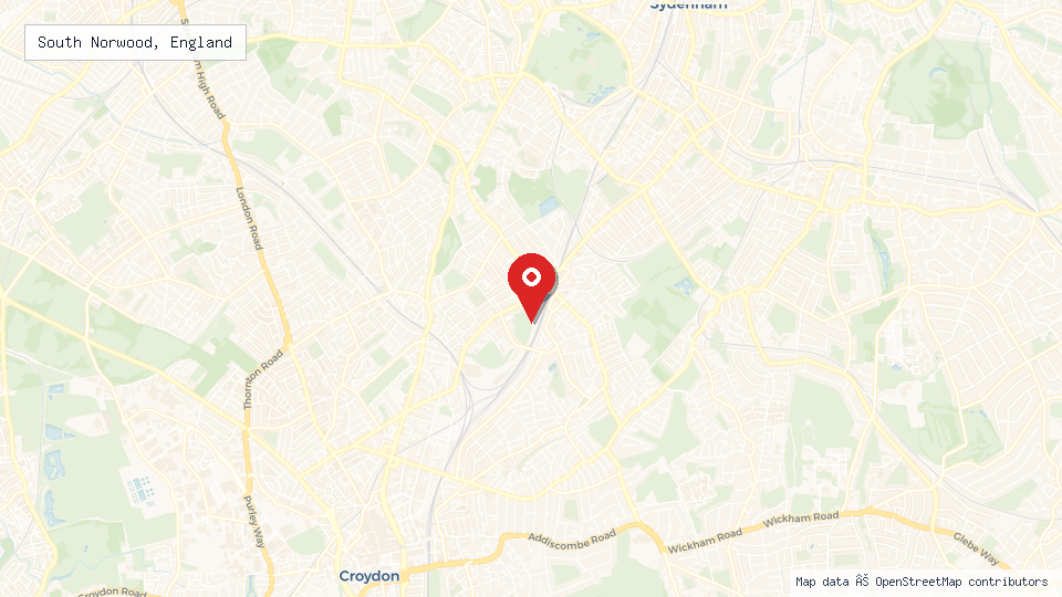Street map of South Norwood, England with location pin
