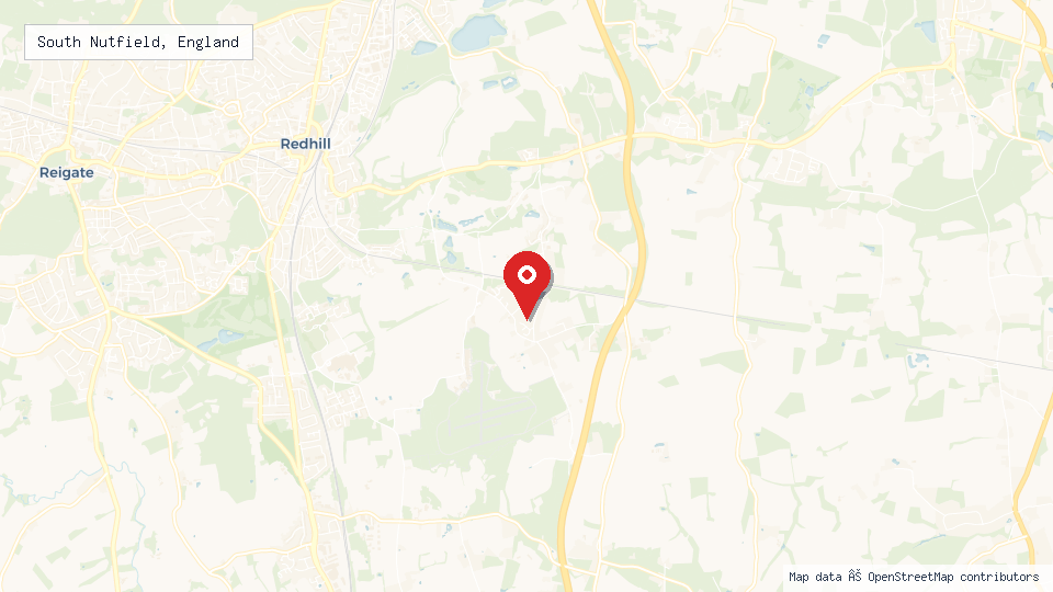 Street map of South Nutfield, England with location pin