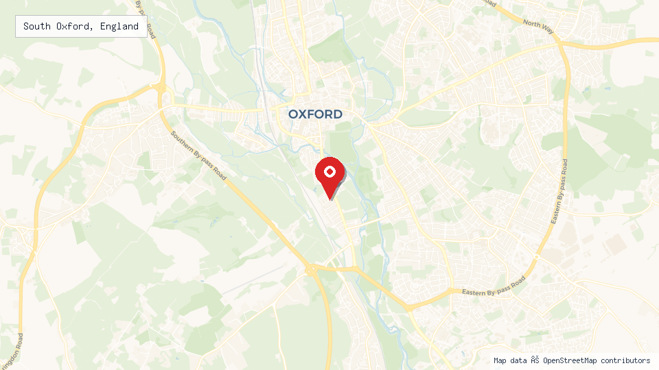 Street map of South Oxford, England with location pin