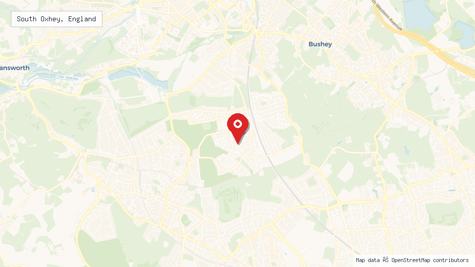 Street map of South Oxhey, England with location pin
