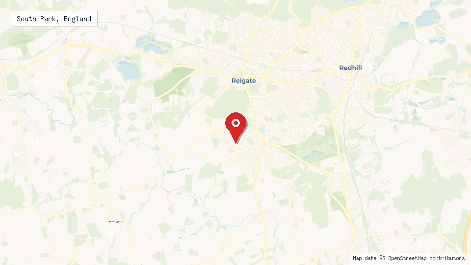 Street map of South Park, England with location pin