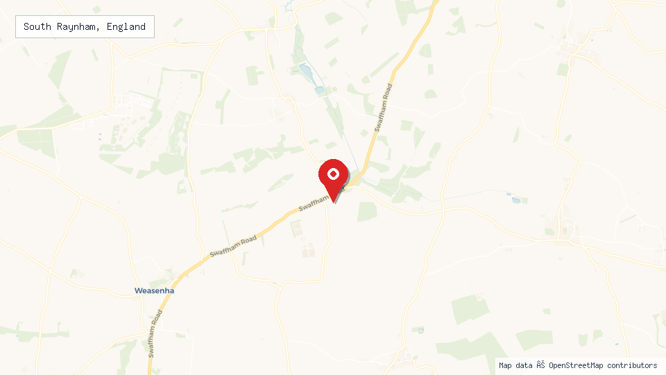 Street map of South Raynham, England with location pin