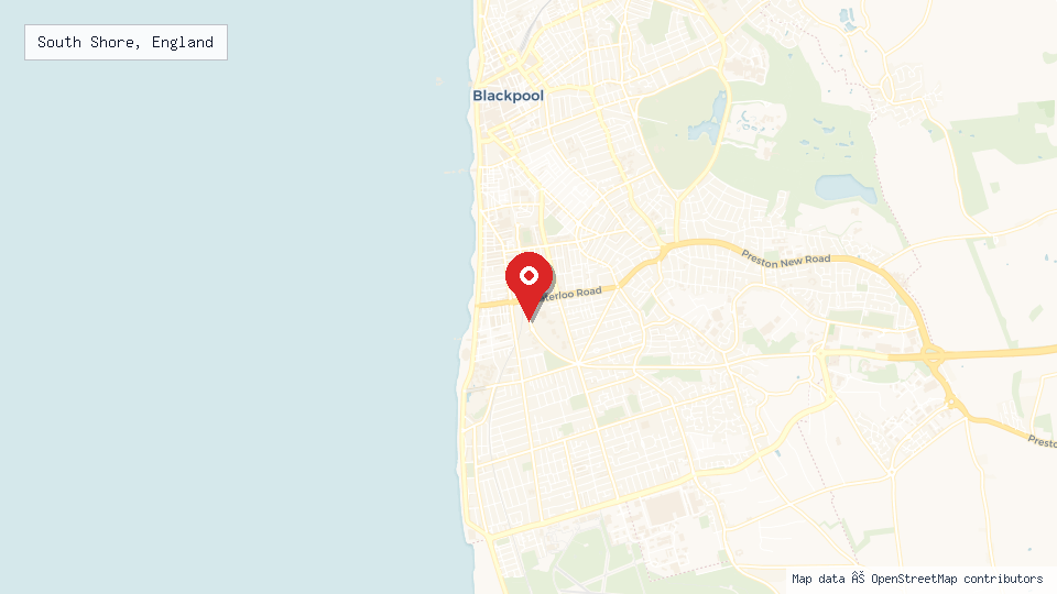 Street map of South Shore, England with location pin