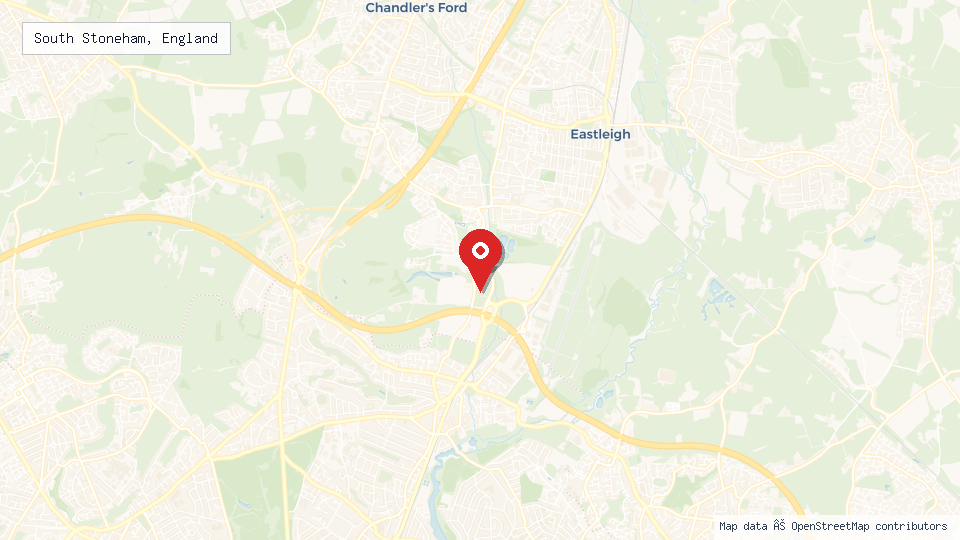 Street map of South Stoneham, England with location pin
