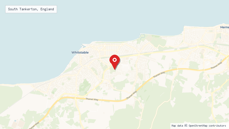 Street map of South Tankerton, England with location pin
