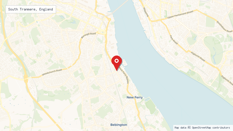 Street map of South Tranmere, England with location pin