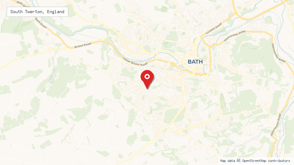 Street map of South Twerton, England with location pin