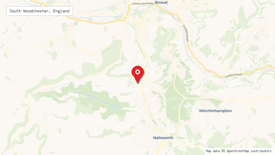 Street map of South Woodchester, England with location pin