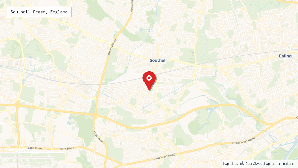 Street map of Southall Green, England with location pin