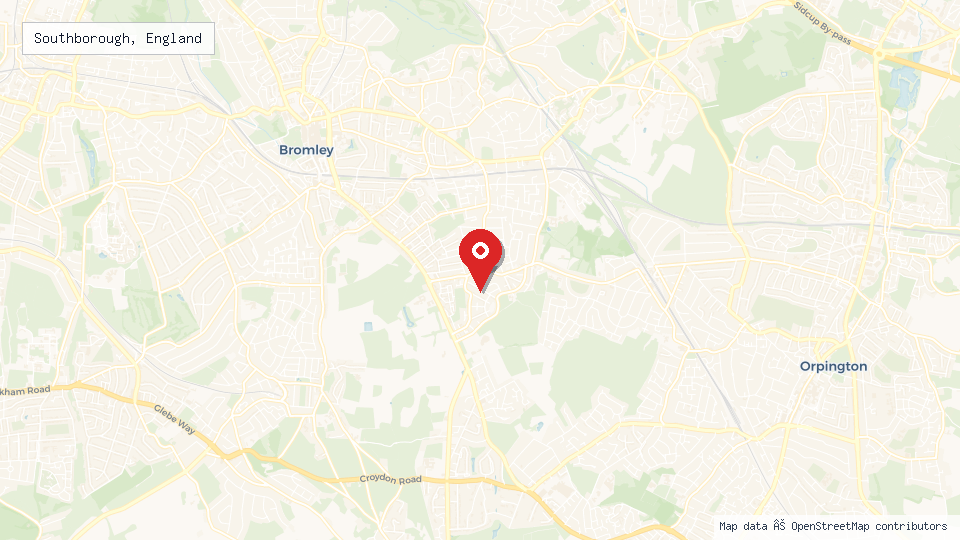 Street map of Southborough, England with location pin