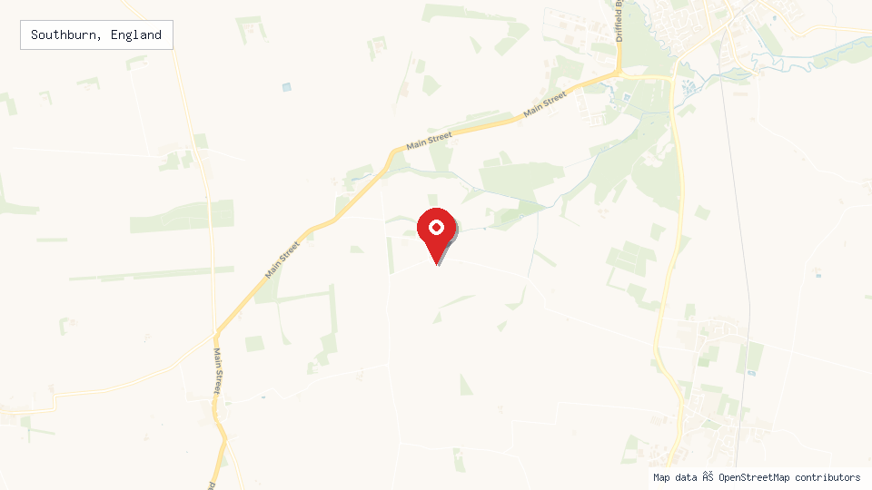Street map of Southburn, England with location pin