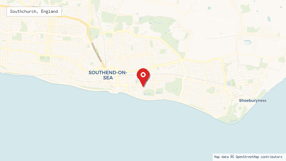 Street map of Southchurch, England with location pin