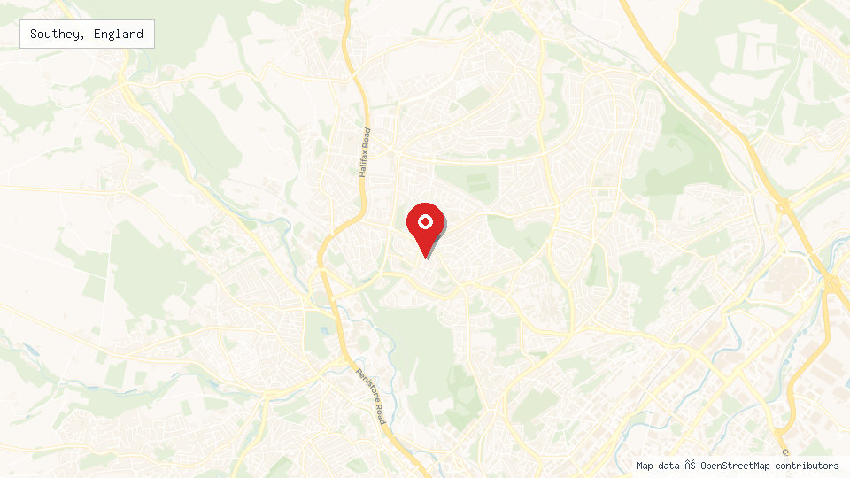Street map of Southey, England with location pin