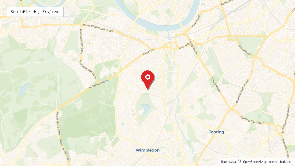 Street map of Southfields, England with location pin