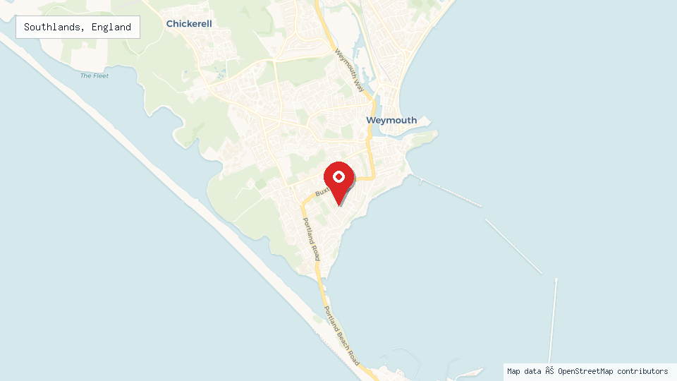 Street map of Southlands, England with location pin