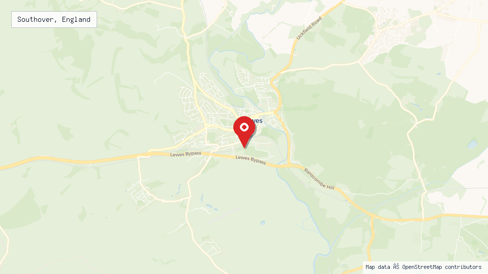 Street map of Southover, England with location pin