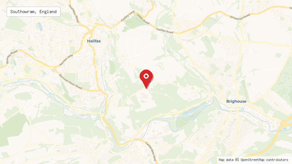 Street map of Southowram, England with location pin