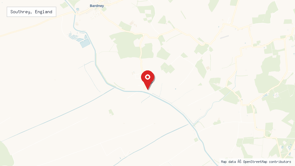 Street map of Southrey, England with location pin