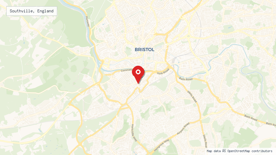 Street map of Southville, England with location pin