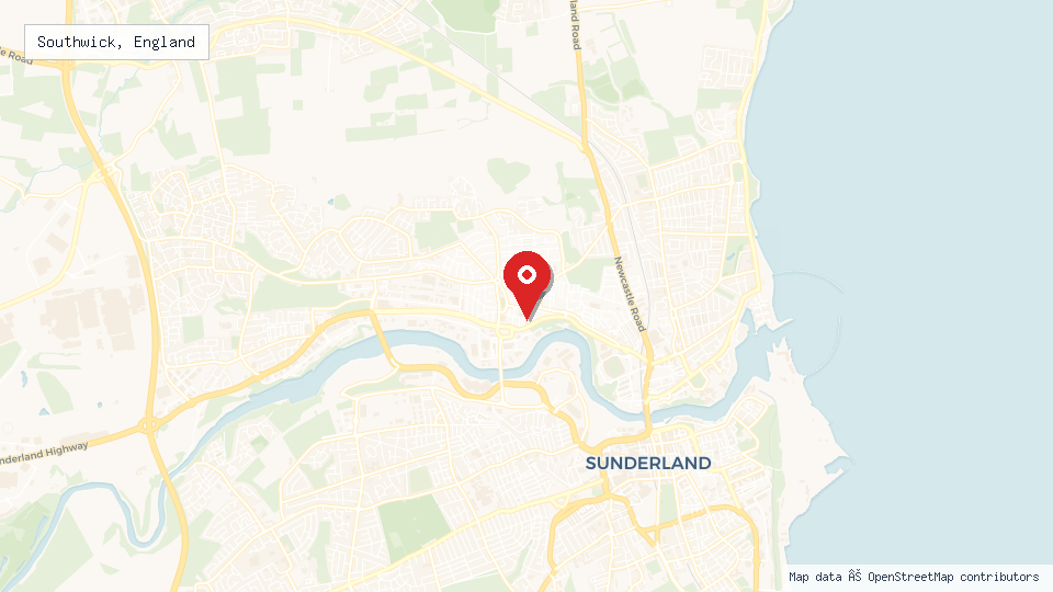 Street map of Southwick, England with location pin