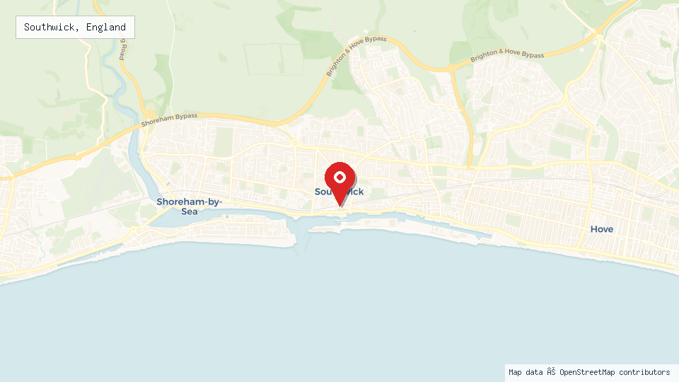 Street map of Southwick, England with location pin