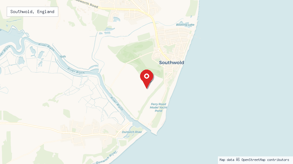 Street map of Southwold, England with location pin