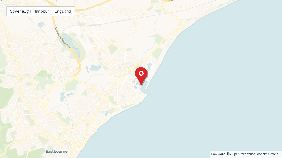 Street map of Sovereign Harbour, England with location pin