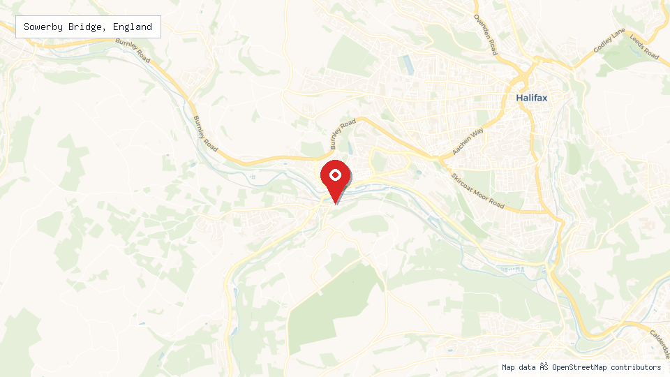 Street map of Sowerby Bridge, England with location pin