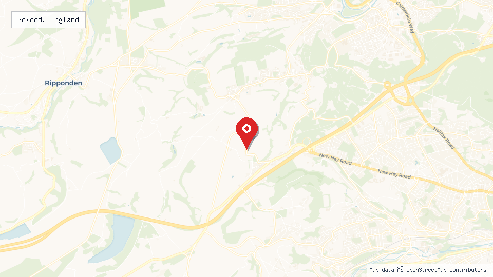 Street map of Sowood, England with location pin