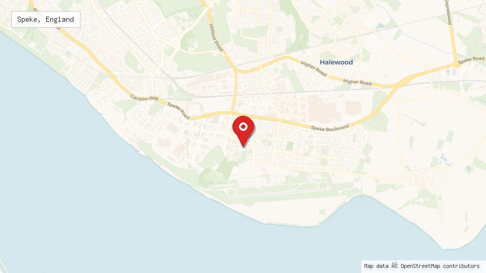 Street map of Speke, England with location pin