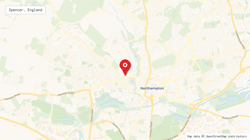 Street map of Spencer, England with location pin