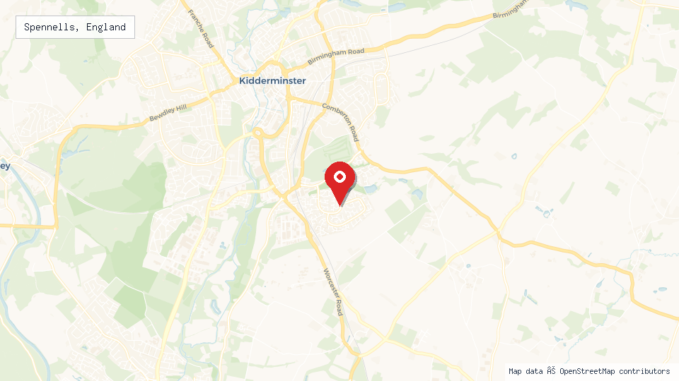 Street map of Spennells, England with location pin