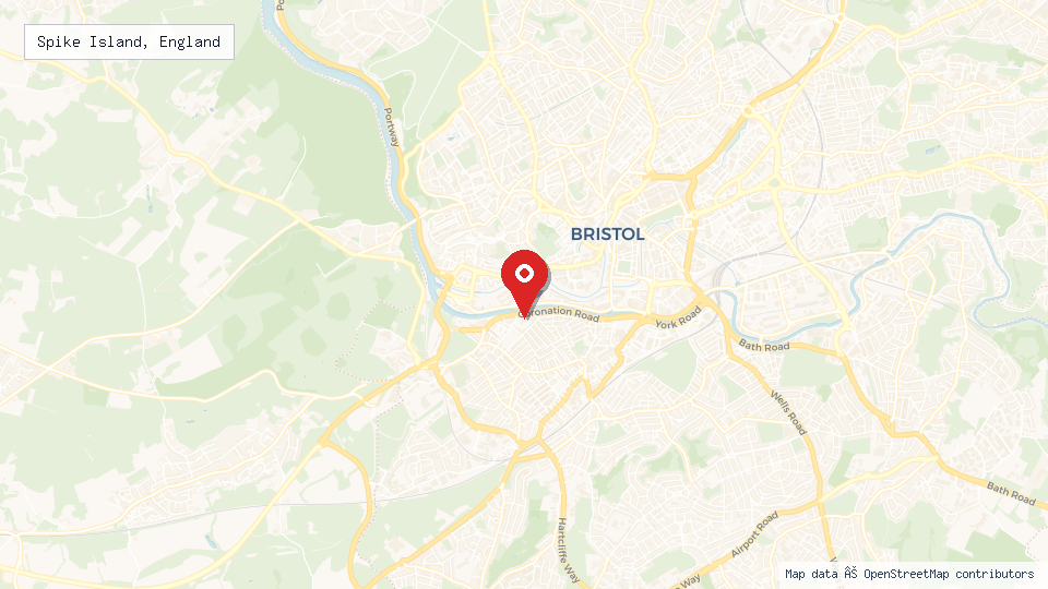 Street map of Spike Island, England with location pin