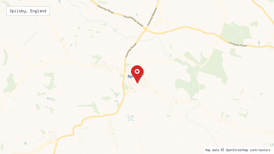 Street map of Spilsby, England with location pin