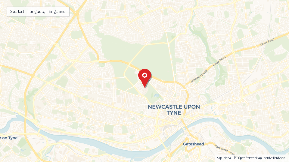 Street map of Spital Tongues, England with location pin