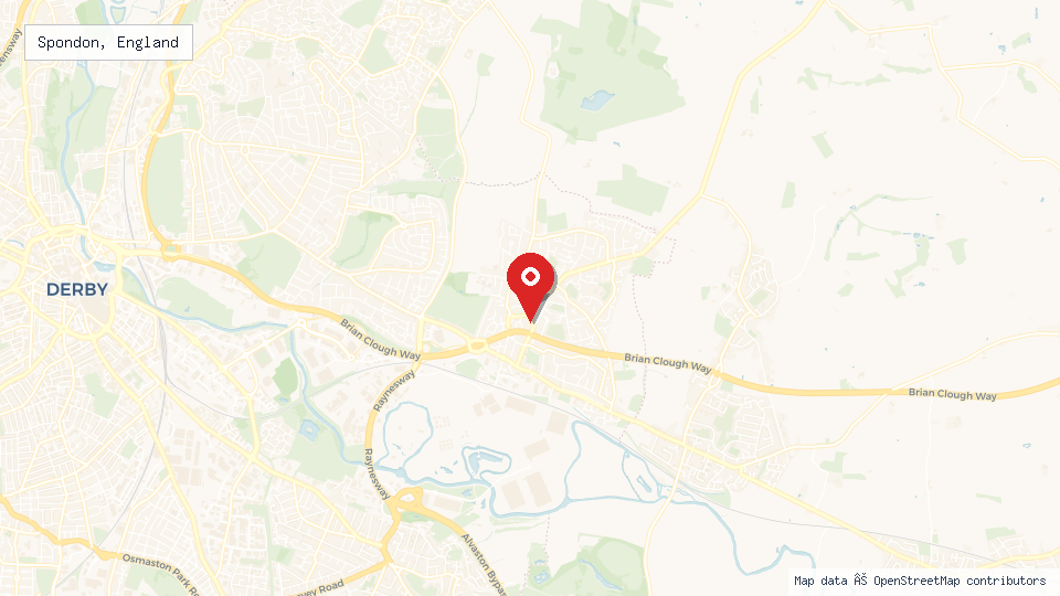 Street map of Spondon, England with location pin