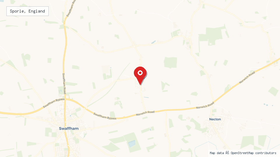 Street map of Sporle, England with location pin