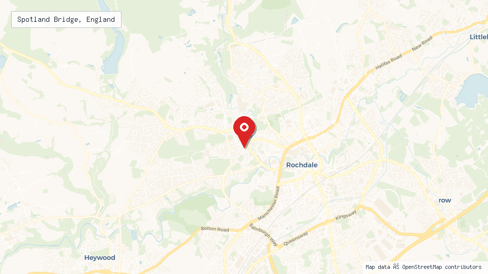 Street map of Spotland Bridge, England with location pin