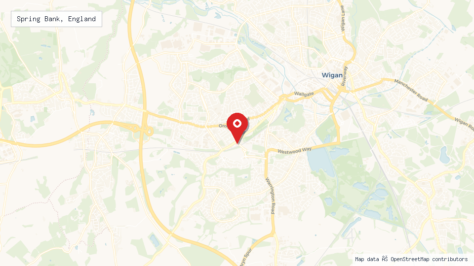 Street map of Spring Bank, England with location pin