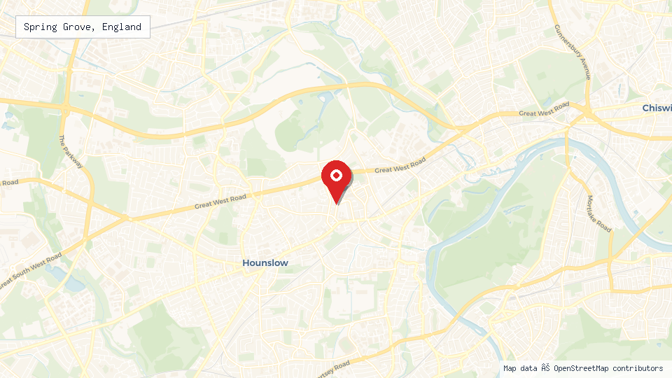 Street map of Spring Grove, England with location pin