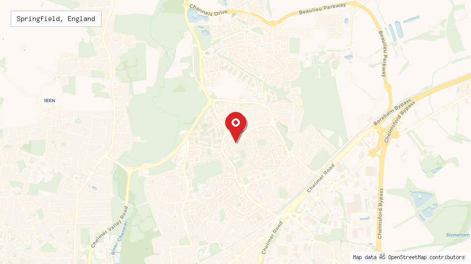 Street map of Springfield, England with location pin
