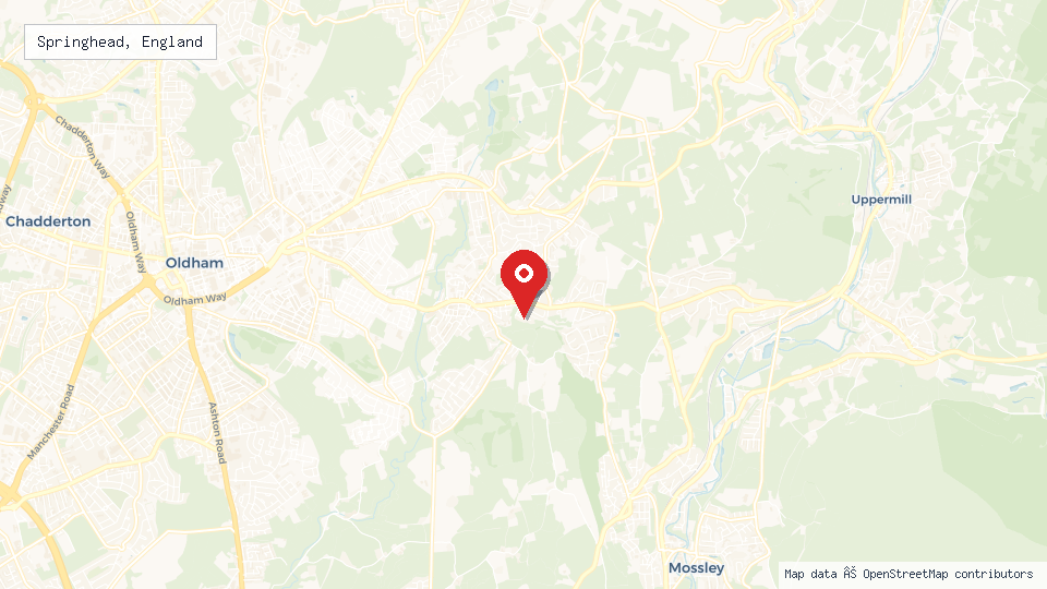 Street map of Springhead, England with location pin