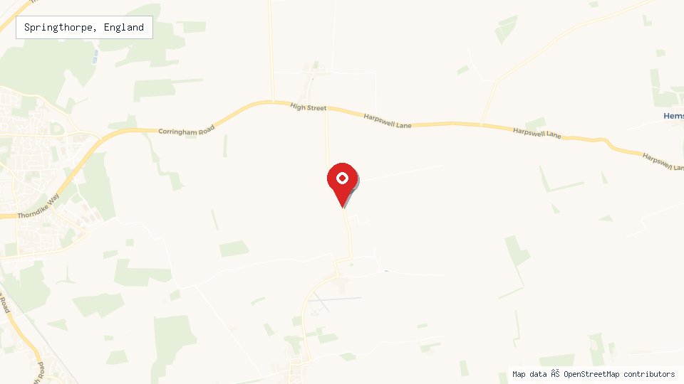 Street map of Springthorpe, England with location pin