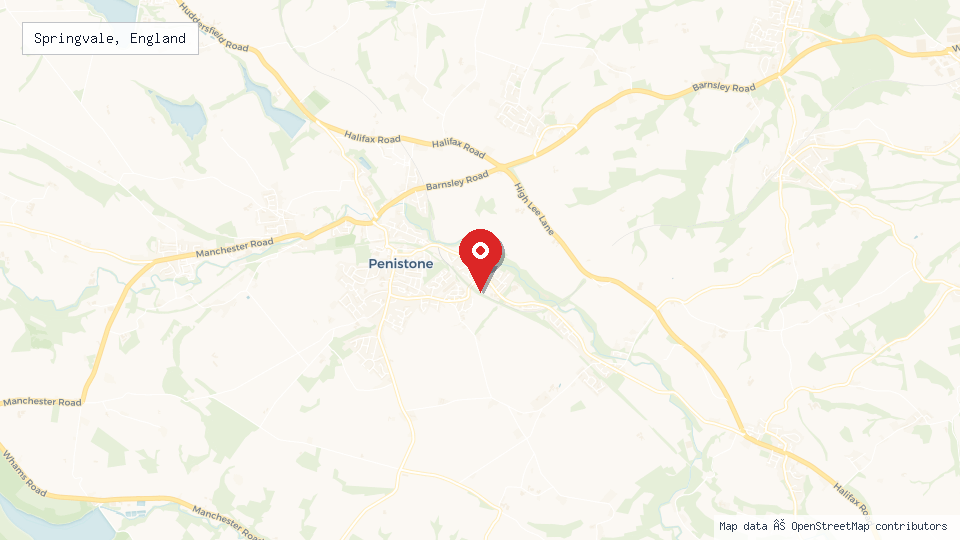 Street map of Springvale, England with location pin