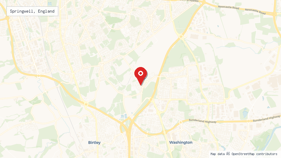 Street map of Springwell, England with location pin